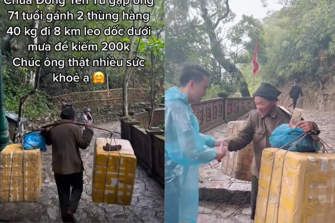 Nghẹn ngào khi thấy cụ ông 71 tuổi gánh hàng thuê lên đỉnh núi Yên Tử: Đi đường đồi núi cao 8km để kiếm 200k 1 chuyến