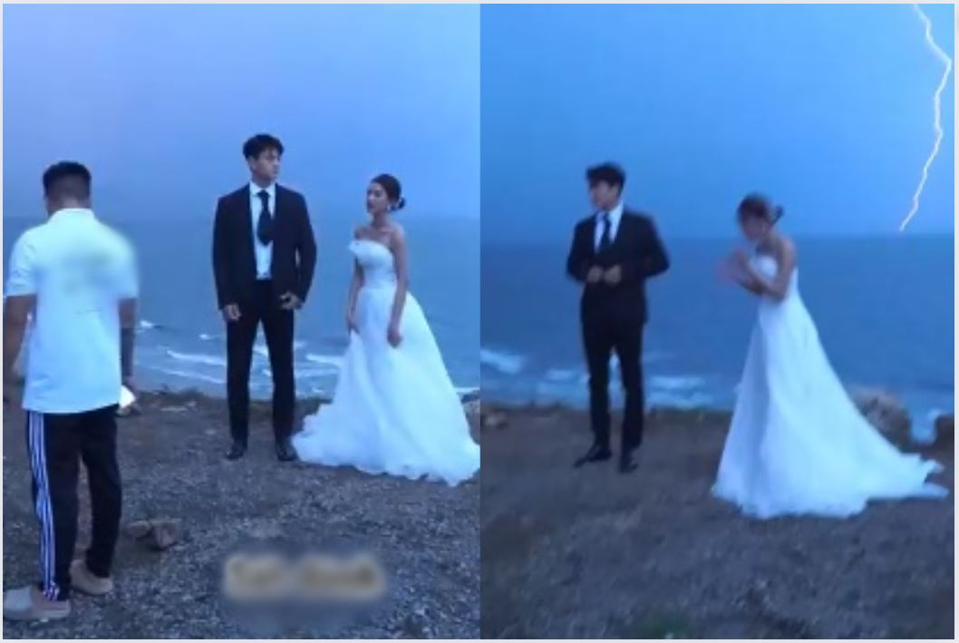 Tia sét giáng xuống đúng lúc cặp đôi đang chụp ảnh cưới ở bờ biển: Cả ekip vẫn tiếp tục và cái kết không ai ngờ