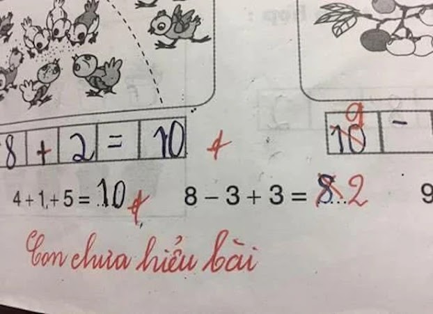 Học sinh tiểu học làm phép tính 8-3+3=8 bị cô giáo chấm ‘sai’ kèm theo lời phê ‘con chưa hiểu bài’: Dân mạng bùng nổ tranh cãi