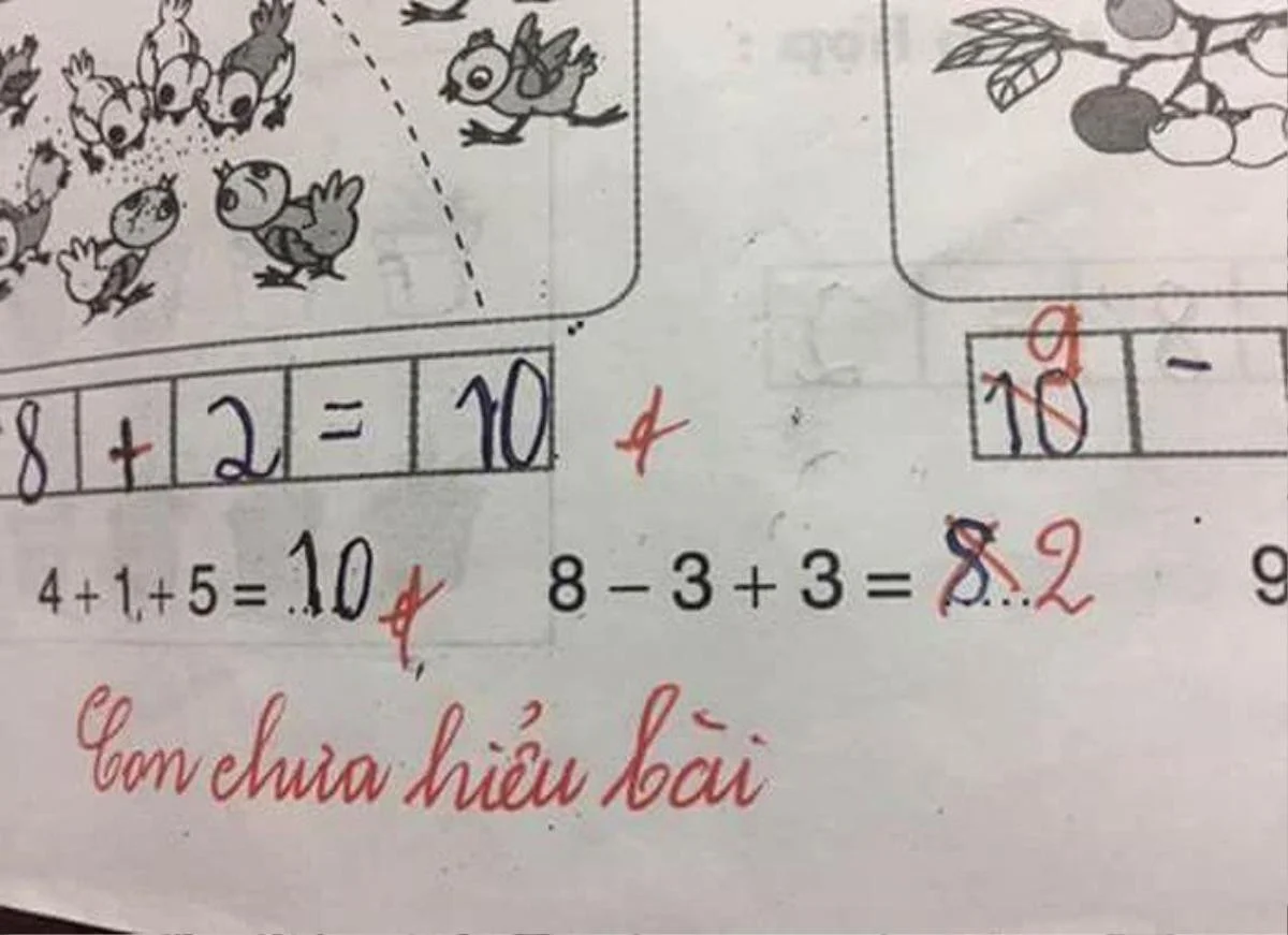 Bài toán ‘8-3+ 3=8’ bị chấm sai và phê ‘chưa hiểu bài’, cô đưa ra đáp án càng sai hơn