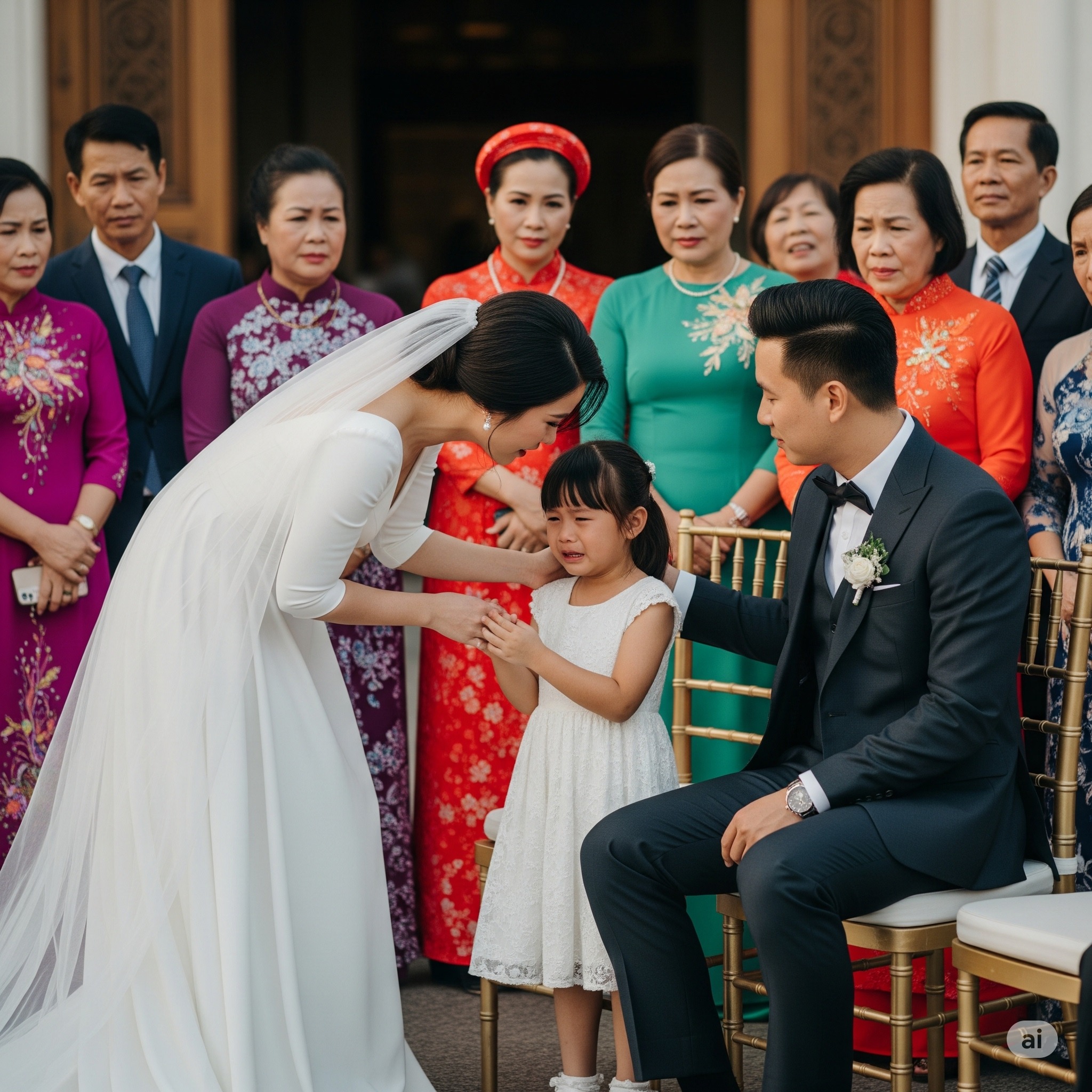 Bé gái ăn xin tới cổng rạp cưới xin bánh bị cô dâu m:ắng t:é t:át, nhưng vừa quay đi thì…
