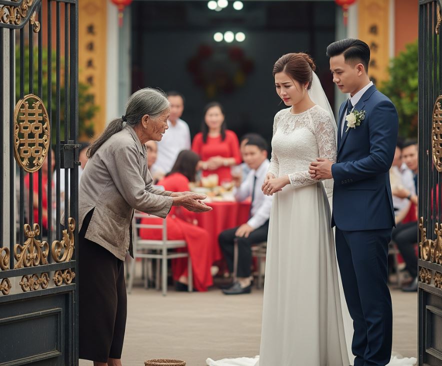 Cụ bà ă:n mà:y đứng nép bên cạnh đám cưới chỉ để xin 1 cốc nước lọc, ai ngờ cô dâu…