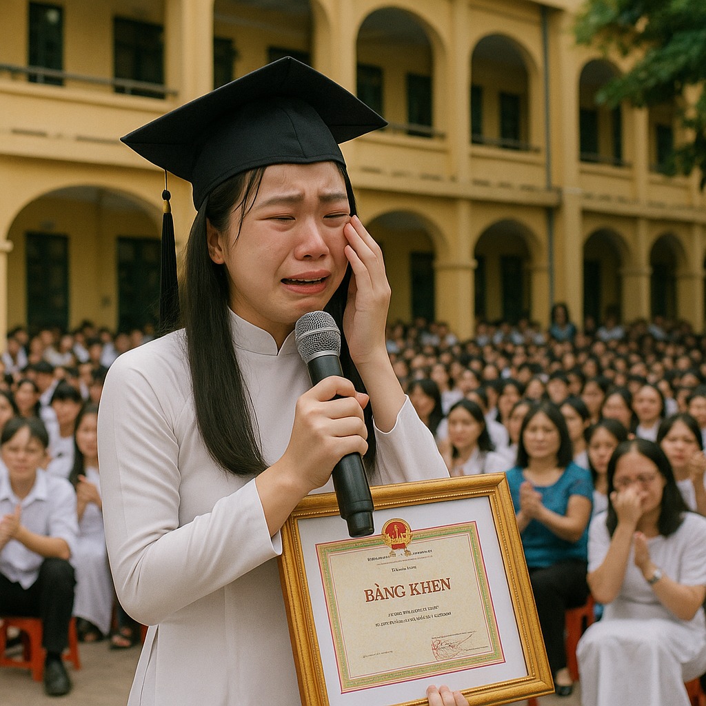 Cha n-hặt v-e ch-ai, mẹ không có, bị bạn bè x-a lá-nh . Ngày nhận bằng khen, cô học sinh đã phát biểu một câu c-hí mạ-ng khiến cả trường sử-ng s-ốt, v-ỡ ò-a cả-m xú-c…