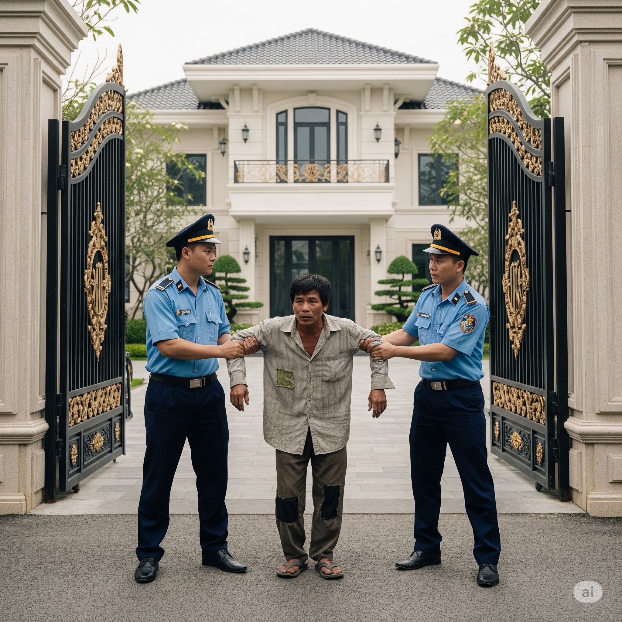 Người đàn ông mặc đồ thợ xây đến trước cổng biệt thự thì bị vệ sĩ canh gác không cho vào, 30 phút sau tất cả người ở trong nhà ch/ết lặng khi biết được ông lại là…